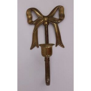 Brass Sconce Candle Holder Vintage Bow Wall Mount Taper 7-3/8"
